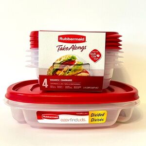 3/$30 Rubbermaid Plastic Food Storage Containers Bundle Lot Square & Divided NEW